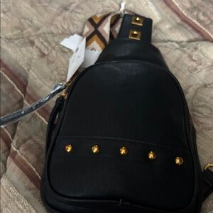 Jessica Simpson Black Crossbody Bag with Gold Accents